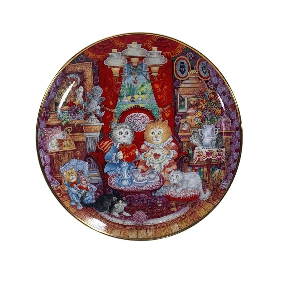Franklin Mint Whisker Wuv Bill Bell Cat Plate COA Boxed Porcelain